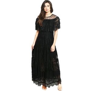 Victorian Goth Ruffle Lace Goddess Gown Maxi Dress